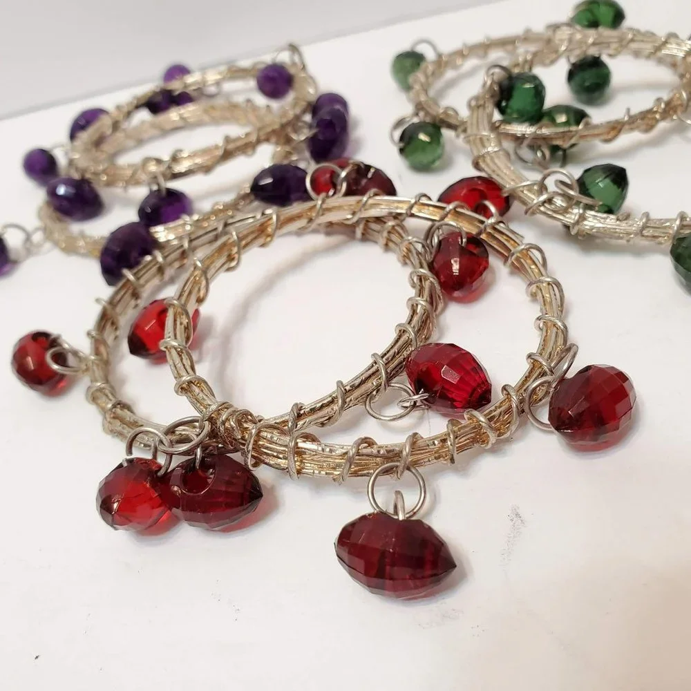 Pier 1 Multi-Color Beaded Napkin Rings, set of 6, Wire Boho Napkin Holders